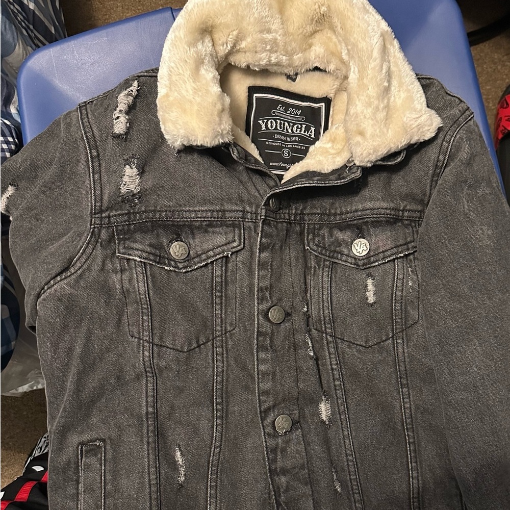 YoungLA Charcoal Jacket with Cream Faux Fur